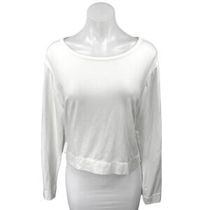 Anthropologie Women's White Long Sleeve Boat Neck Pullover Tee T-Shirt Top Sz M